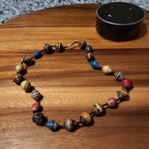 Handmade Hand Rolled Magazine Paper Beads Vintage 90s Collar Necklace